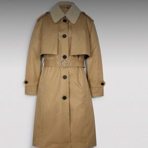 🆕COACH WATERPROOF SHEARLING LINED TRENCH COAT WITH PLAID REVERSIBLE WOOL LINER